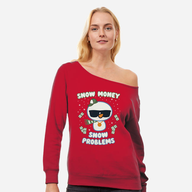 Snow Money-womens off shoulder sweatshirt-Weird & Punderful