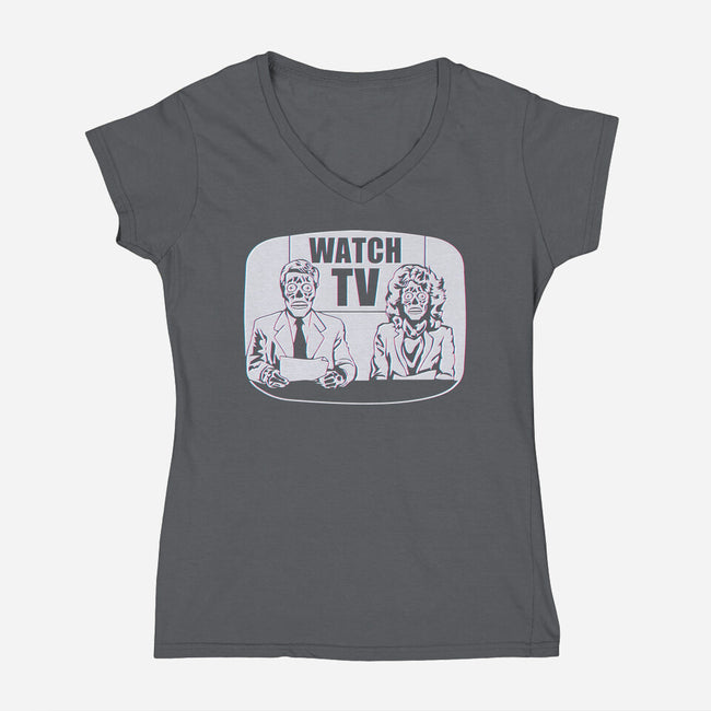 Watch TV-womens v-neck tee-daveleonardo