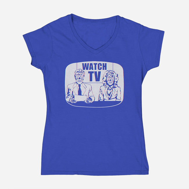 Watch TV-womens v-neck tee-daveleonardo