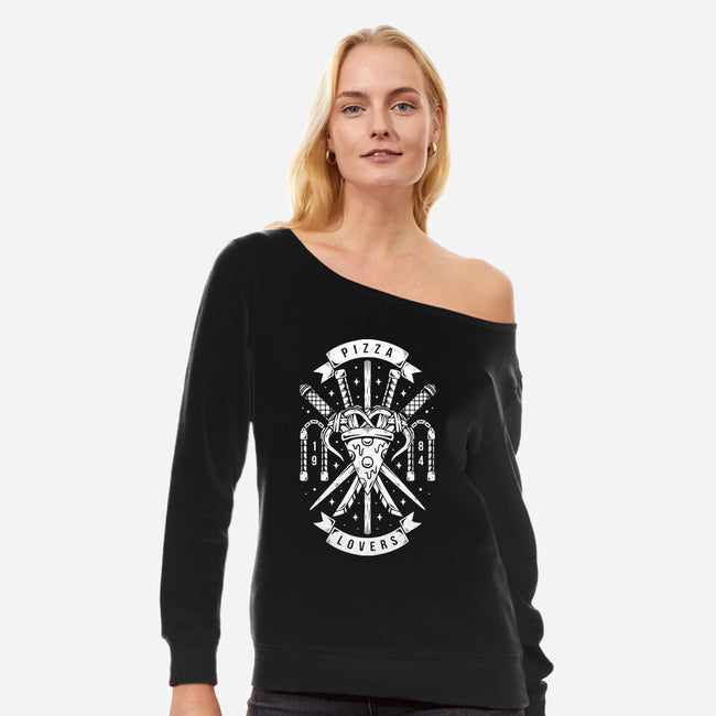 Turtle Pizza Lovers-womens off shoulder sweatshirt-Alundrart