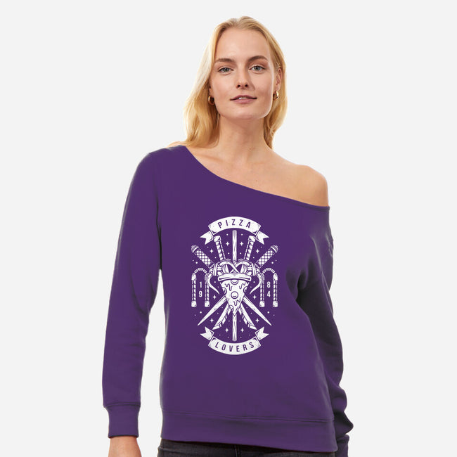 Turtle Pizza Lovers-womens off shoulder sweatshirt-Alundrart