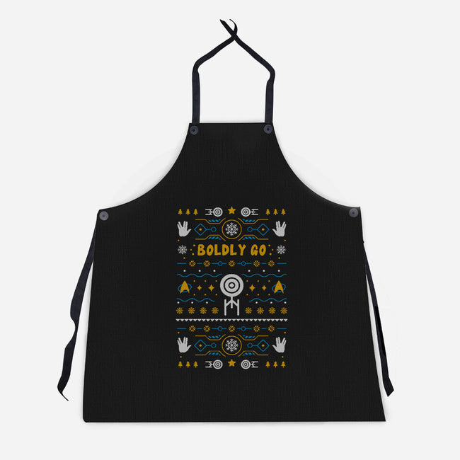 Boldly Into Christmas-unisex kitchen apron-Logozaste
