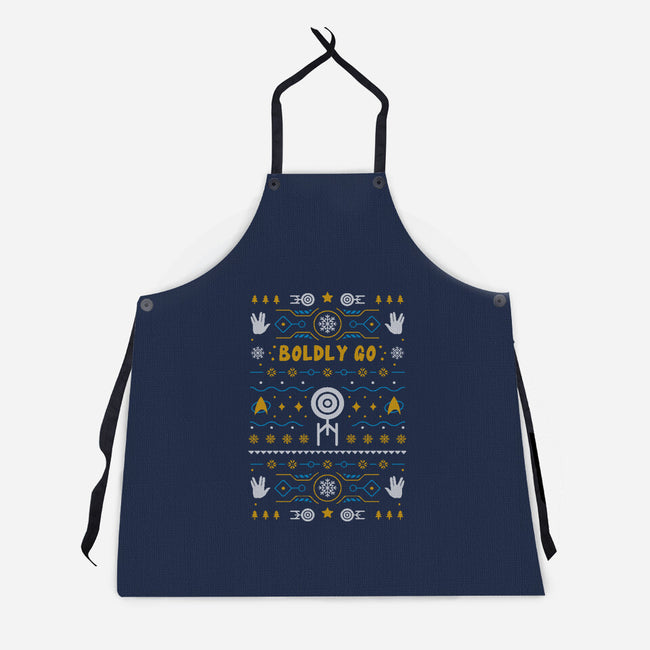 Boldly Into Christmas-unisex kitchen apron-Logozaste