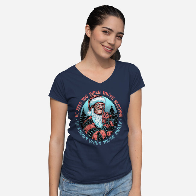 Nightmare Santa-womens v-neck tee-momma_gorilla