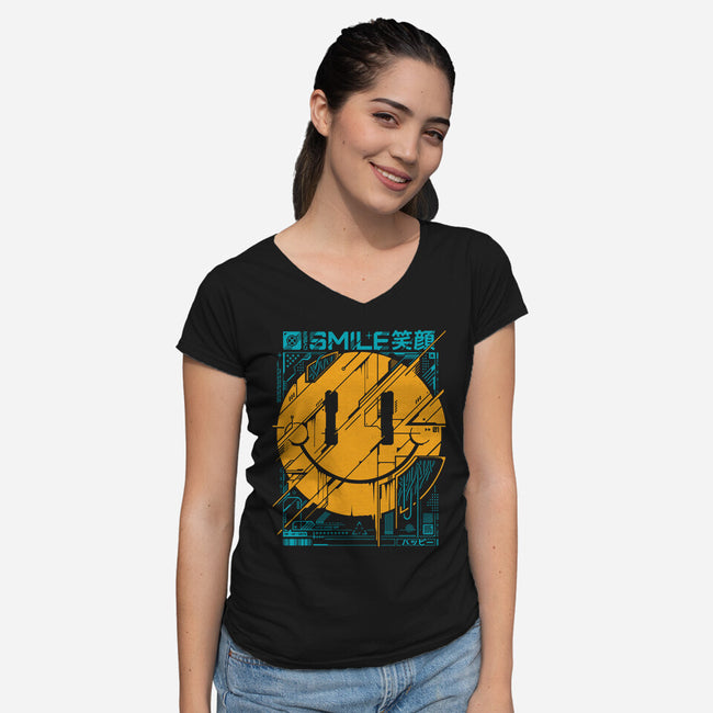 Cyber Smile-womens v-neck tee-StudioM6