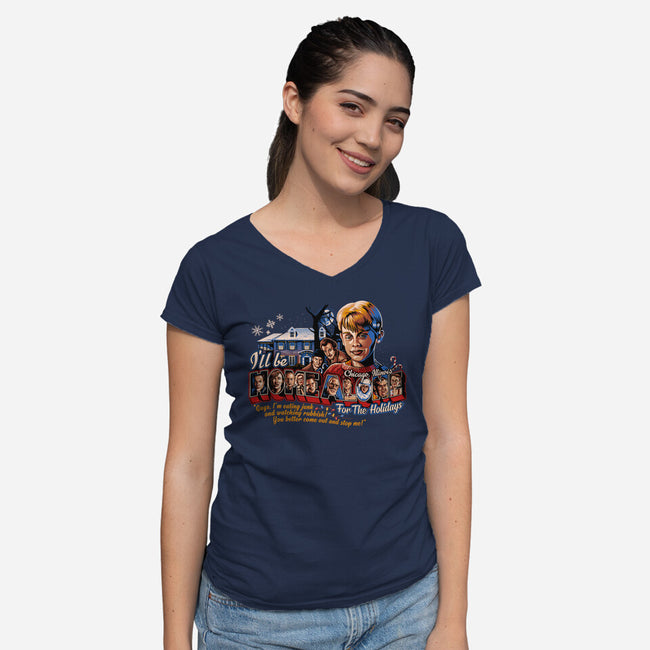 Home Alone For The Holidays-womens v-neck tee-goodidearyan