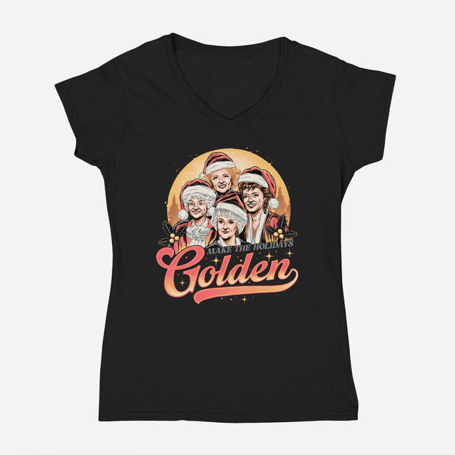 Golden Holidays-womens v-neck tee-momma_gorilla