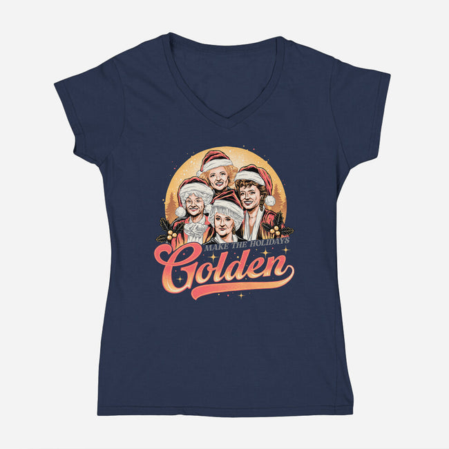 Golden Holidays-womens v-neck tee-momma_gorilla