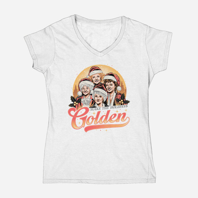Golden Holidays-womens v-neck tee-momma_gorilla