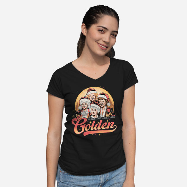 Golden Holidays-womens v-neck tee-momma_gorilla