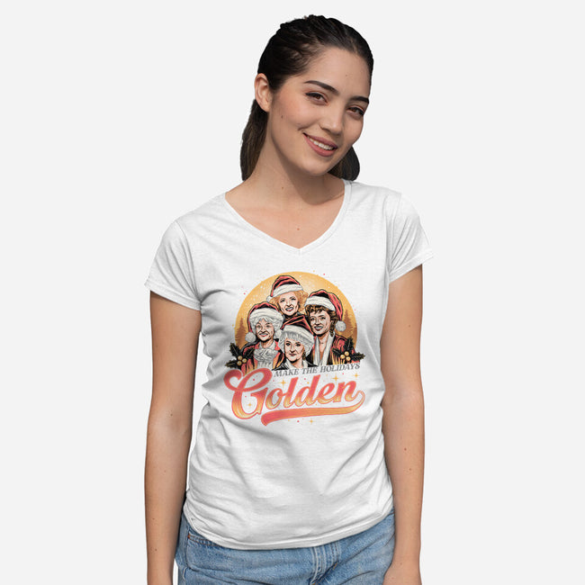 Golden Holidays-womens v-neck tee-momma_gorilla