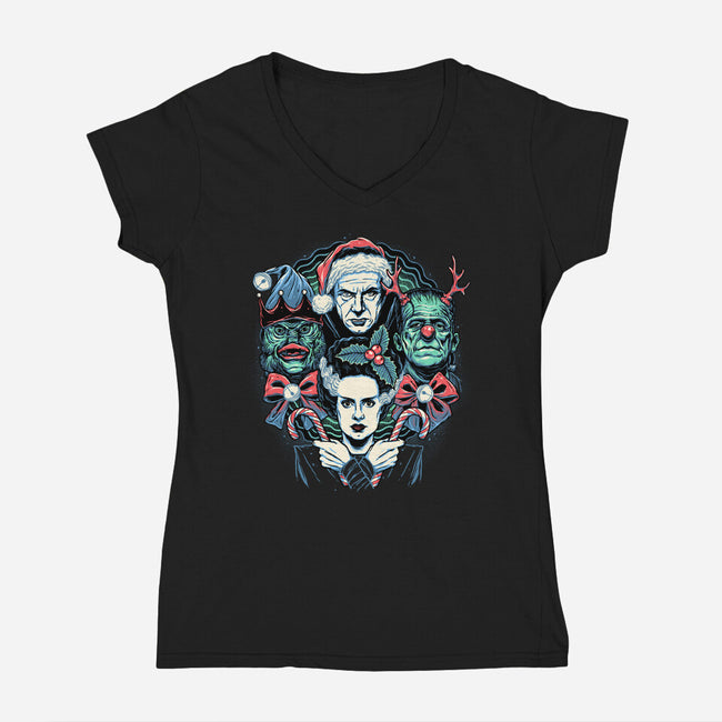 Christmas Monsters-womens v-neck tee-momma_gorilla