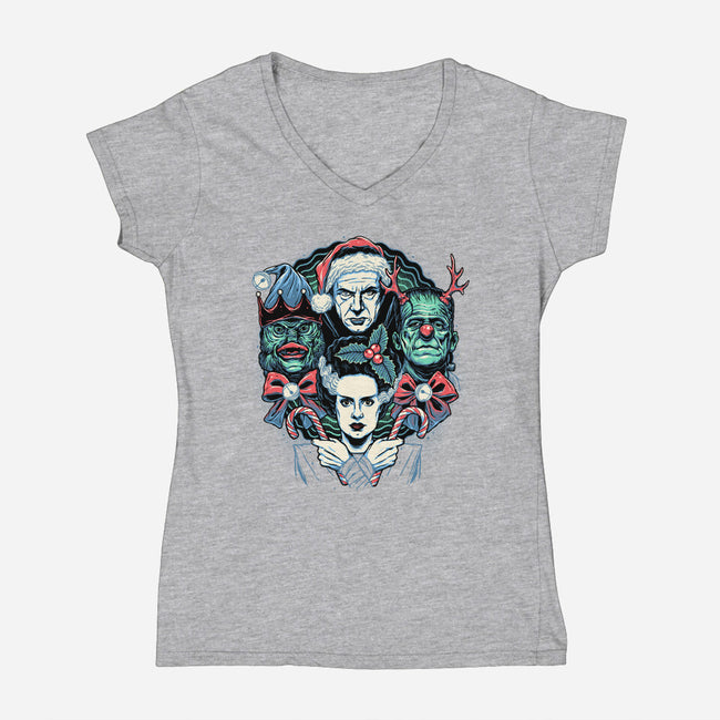 Christmas Monsters-womens v-neck tee-momma_gorilla