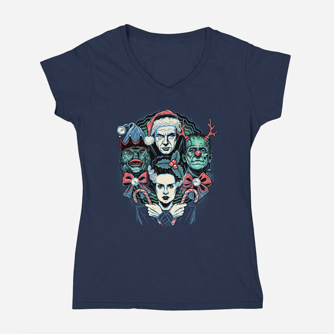Christmas Monsters-womens v-neck tee-momma_gorilla