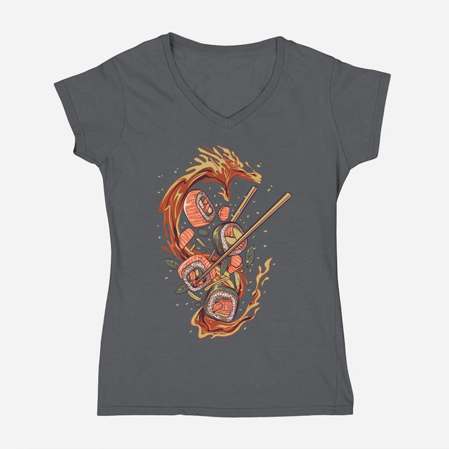 Sushi Roll Dragon-womens v-neck tee-daizzystudio