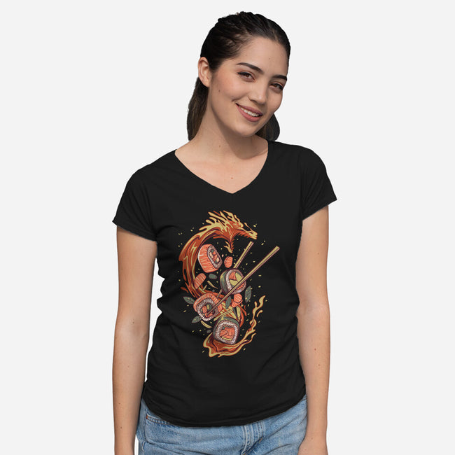 Sushi Roll Dragon-womens v-neck tee-daizzystudio