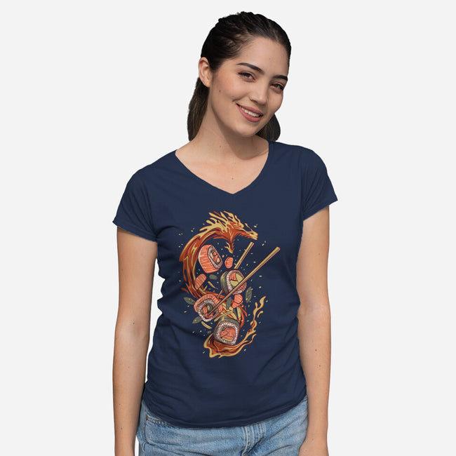 Sushi Roll Dragon-womens v-neck tee-daizzystudio