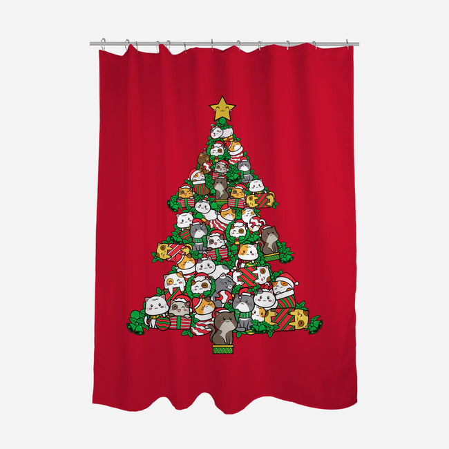 Cat Doodle Christmas Tree-none polyester shower curtain-bloomgrace28