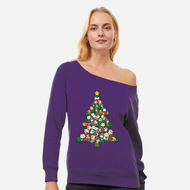 Cat Doodle Christmas Tree-womens off shoulder sweatshirt-bloomgrace28