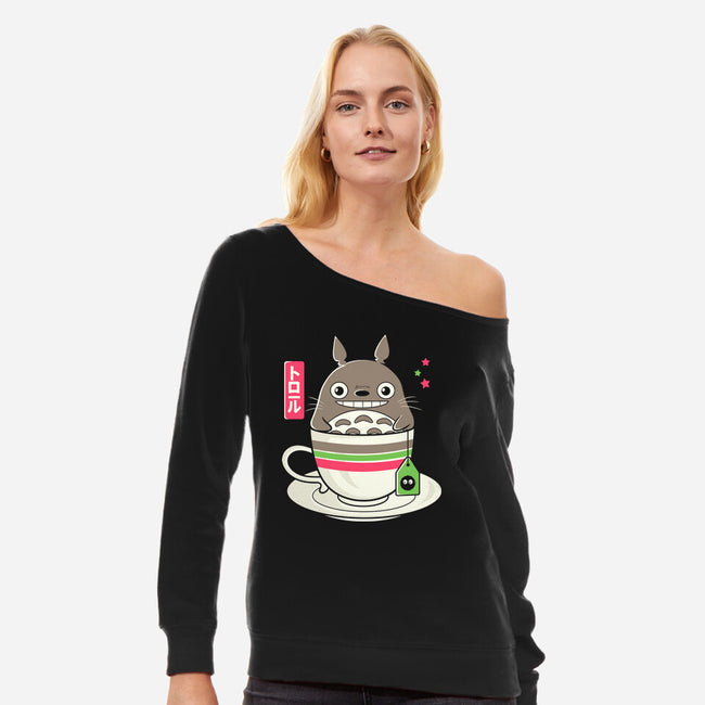 Totoro Coffee-womens off shoulder sweatshirt-Douglasstencil
