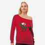 T-Rex Christmas-womens off shoulder sweatshirt-AndreusD