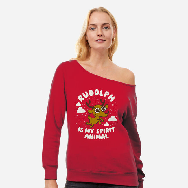 Rudolph Is My Spirit Animal-womens off shoulder sweatshirt-Weird & Punderful
