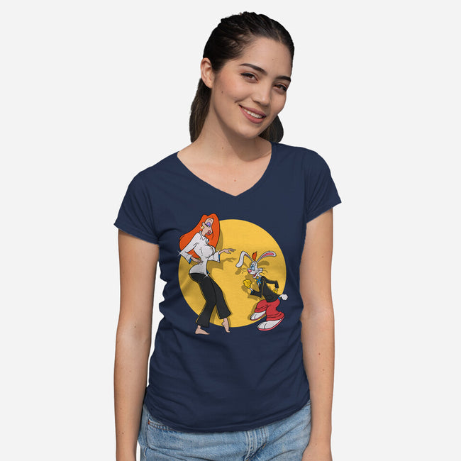 Rabbit Fiction-womens v-neck tee-Getsousa!