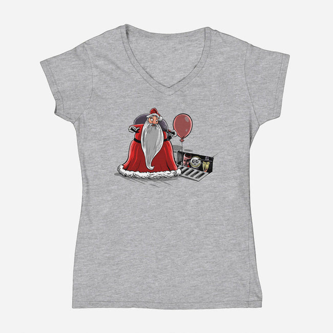 We All Float Down Here Santa-womens v-neck tee-zascanauta