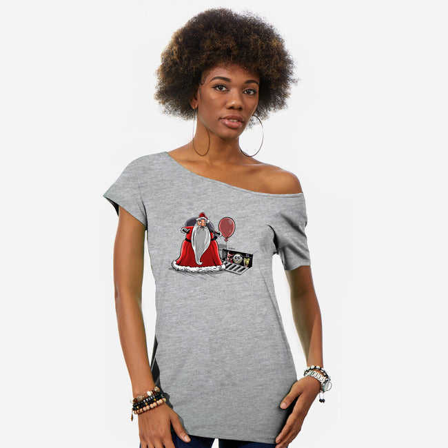 We All Float Down Here Santa-womens off shoulder tee-zascanauta