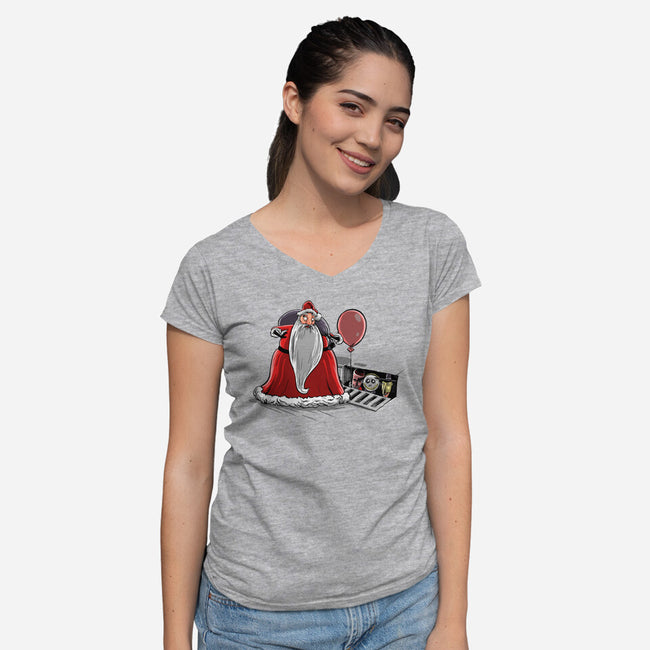 We All Float Down Here Santa-womens v-neck tee-zascanauta