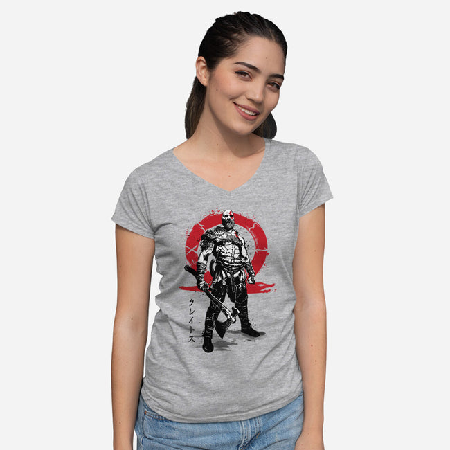 Killer Of Gods Sumi-e-womens v-neck tee-DrMonekers