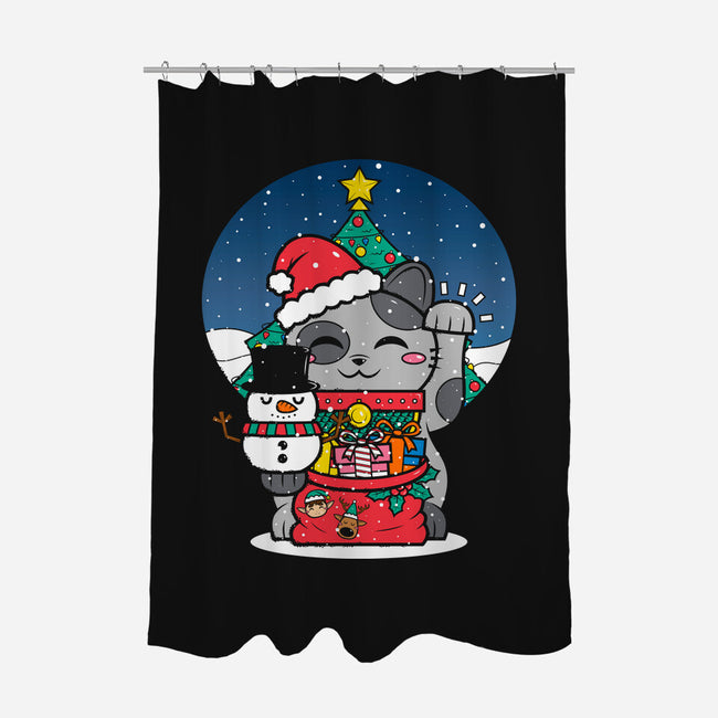 Lucky Christmas Cat-none polyester shower curtain-krisren28