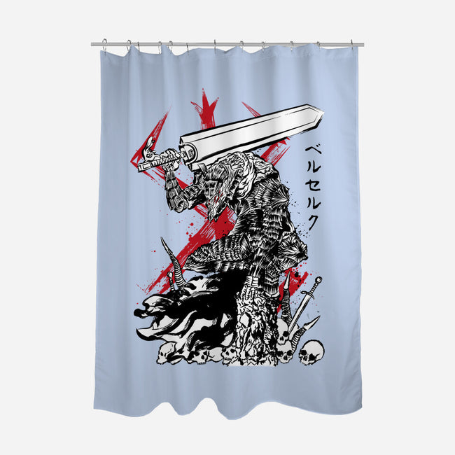 Lone Swordsman Sumi-e-none polyester shower curtain-DrMonekers