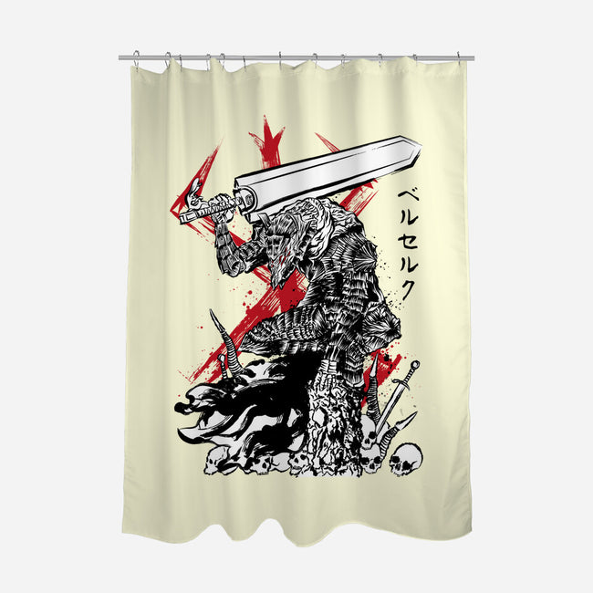Lone Swordsman Sumi-e-none polyester shower curtain-DrMonekers