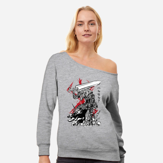 Lone Swordsman Sumi-e-womens off shoulder sweatshirt-DrMonekers
