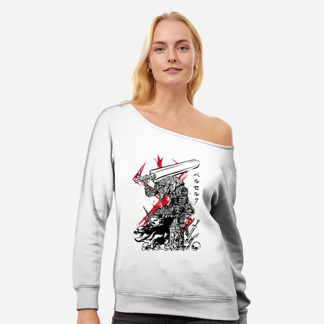 Lone Swordsman Sumi-e-womens off shoulder sweatshirt-DrMonekers