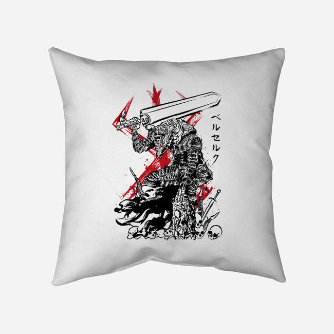 Lone Swordsman Sumi-e-none removable cover w insert throw pillow-DrMonekers