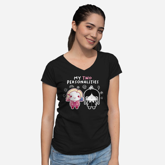 Two Personalities-womens v-neck tee-paulagarcia