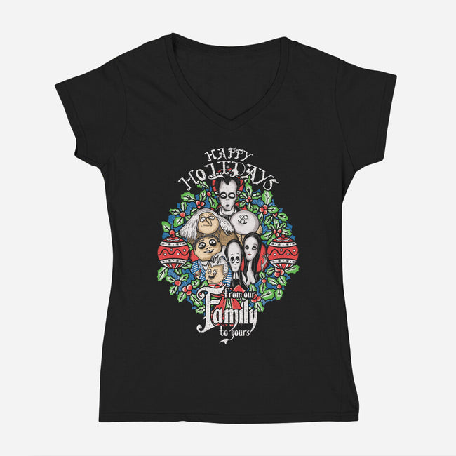 Greetings From The Addams-womens v-neck tee-turborat14