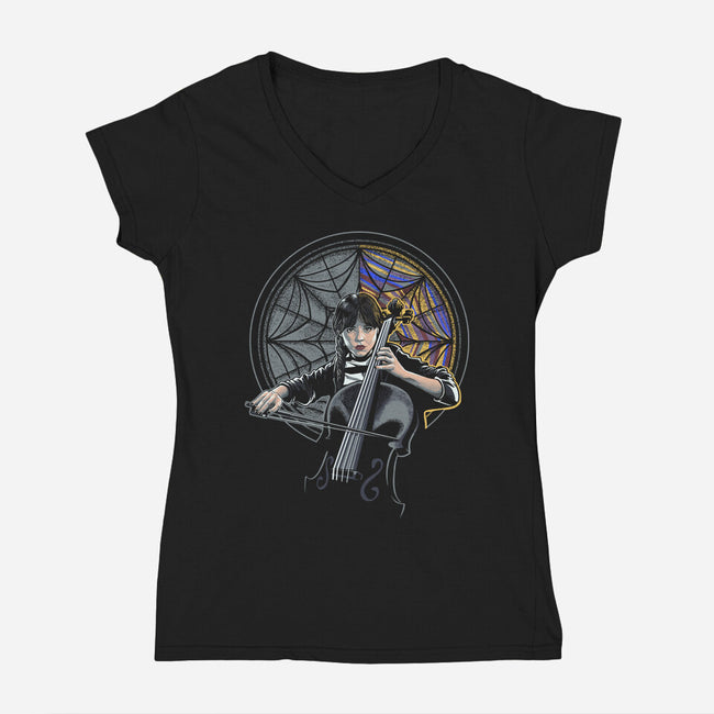 Wednesday And The Cello-womens v-neck tee-Bezao Abad