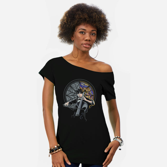 Wednesday And The Cello-womens off shoulder tee-Bezao Abad