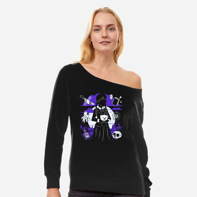 Wednesday Torturer-womens off shoulder sweatshirt-estudiofitas