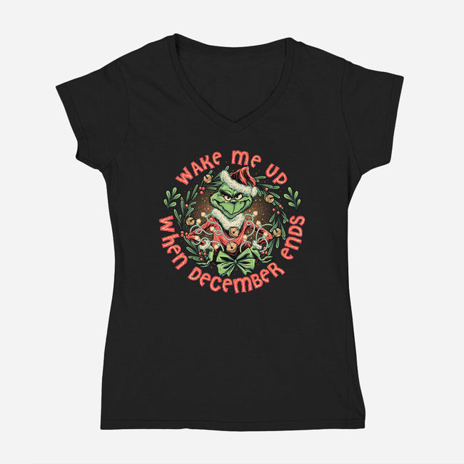 Wake Me Up When December Ends-womens v-neck tee-momma_gorilla