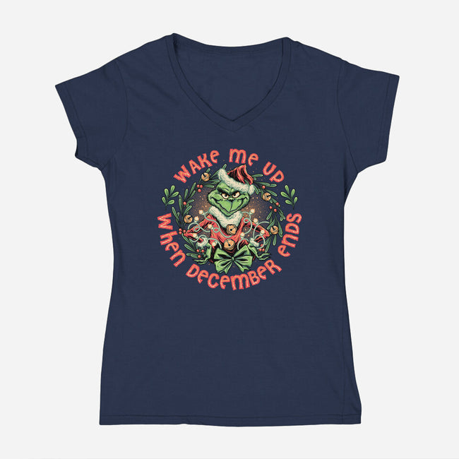 Wake Me Up When December Ends-womens v-neck tee-momma_gorilla