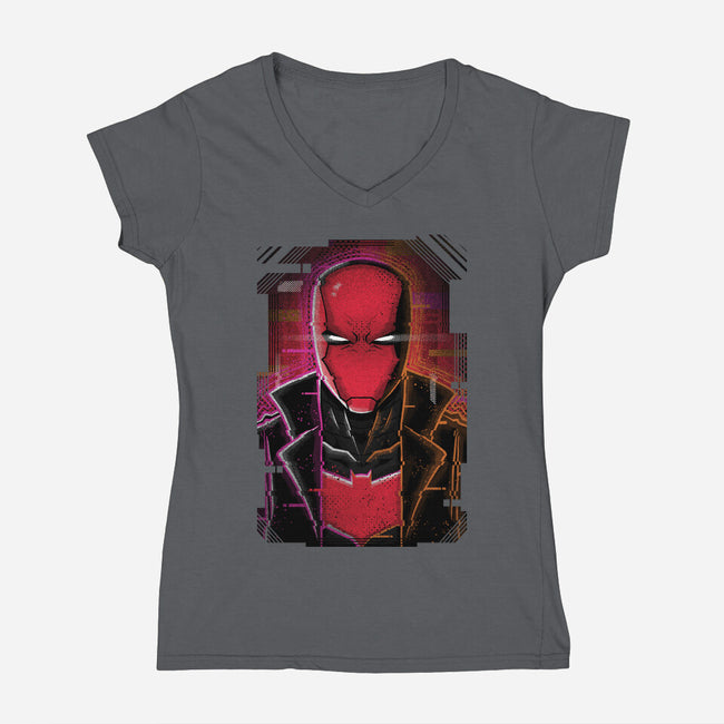 Red Hood Glitch-womens v-neck tee-danielmorris1993