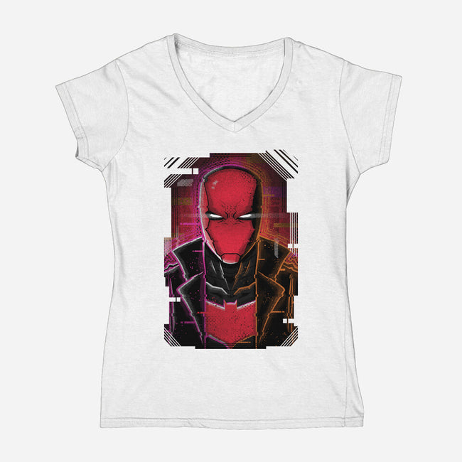 Red Hood Glitch-womens v-neck tee-danielmorris1993