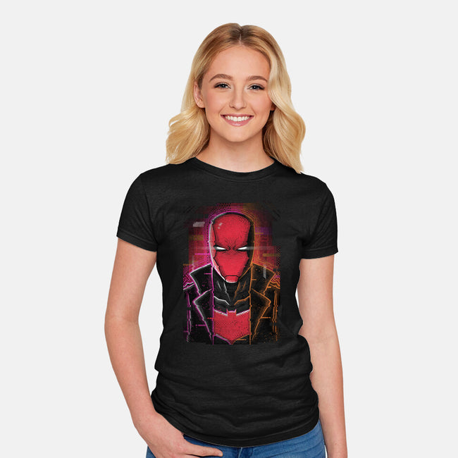 Red Hood Glitch-womens fitted tee-danielmorris1993