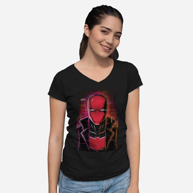 Red Hood Glitch-womens v-neck tee-danielmorris1993