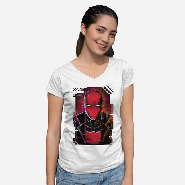 Red Hood Glitch-womens v-neck tee-danielmorris1993