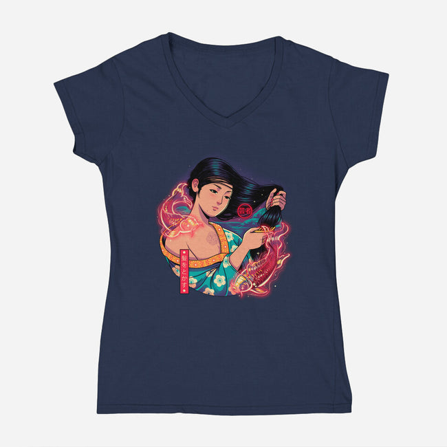 Geisha Beauty-womens v-neck tee-Bruno Mota